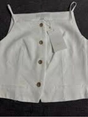 Zara White Button-Front Spaghetti Strap Tank/Vest